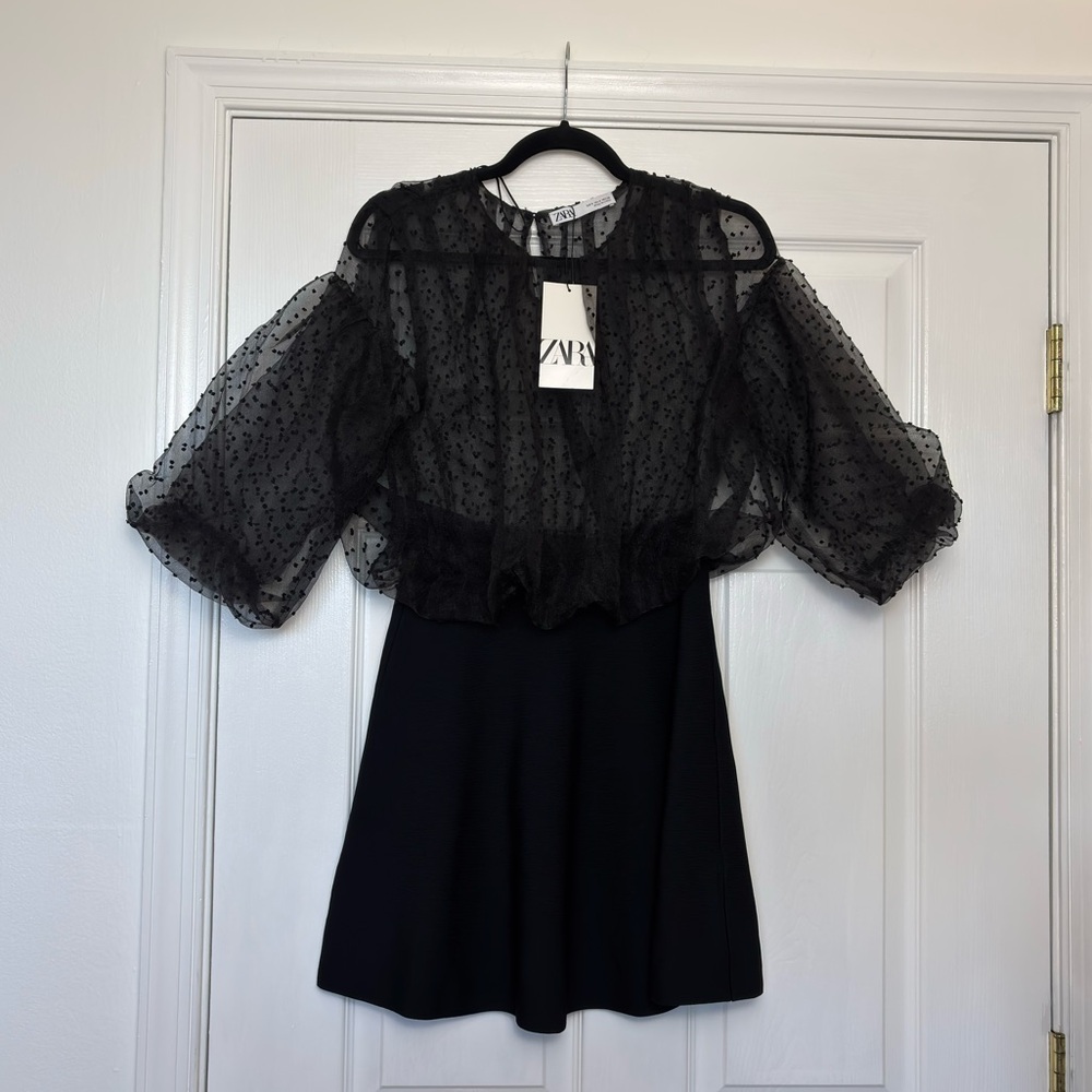 NWT Sheer Polka Dot Top and Knit Skirt Combo Dress
